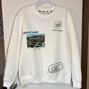 Denim & Flower by Ricky Singh Graphic Sweatshirt Cream Pullover Size Medium